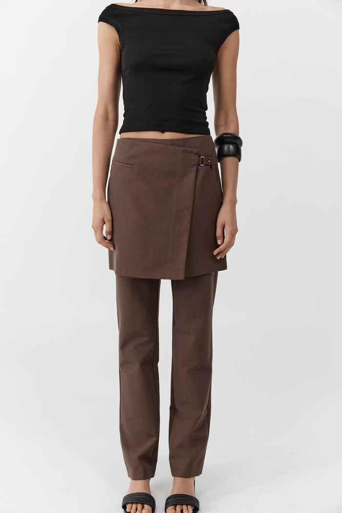 Silk Canvas Wrap Skirt - Mud