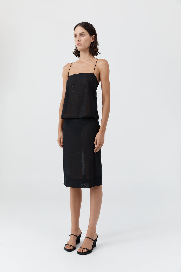 Silk Glass Beaded Cami - Black