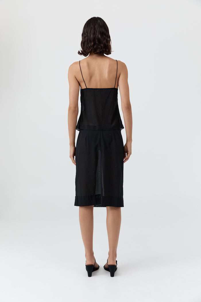 Silk Glass Beaded Cami - Black