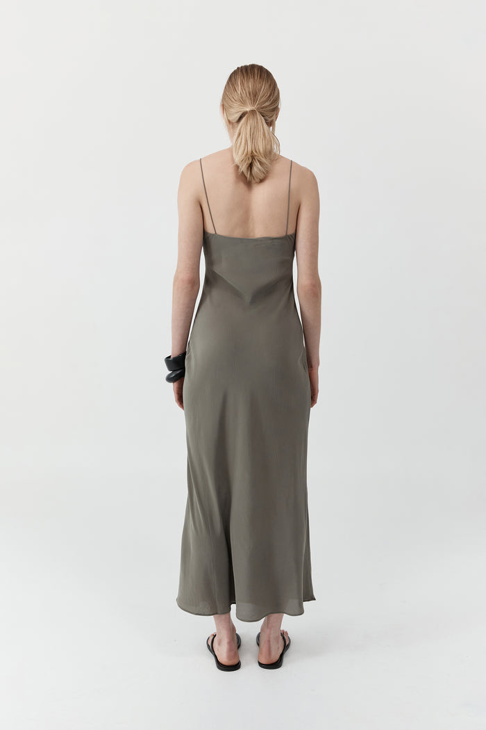 Silk Slip Dress - Smokey Olive