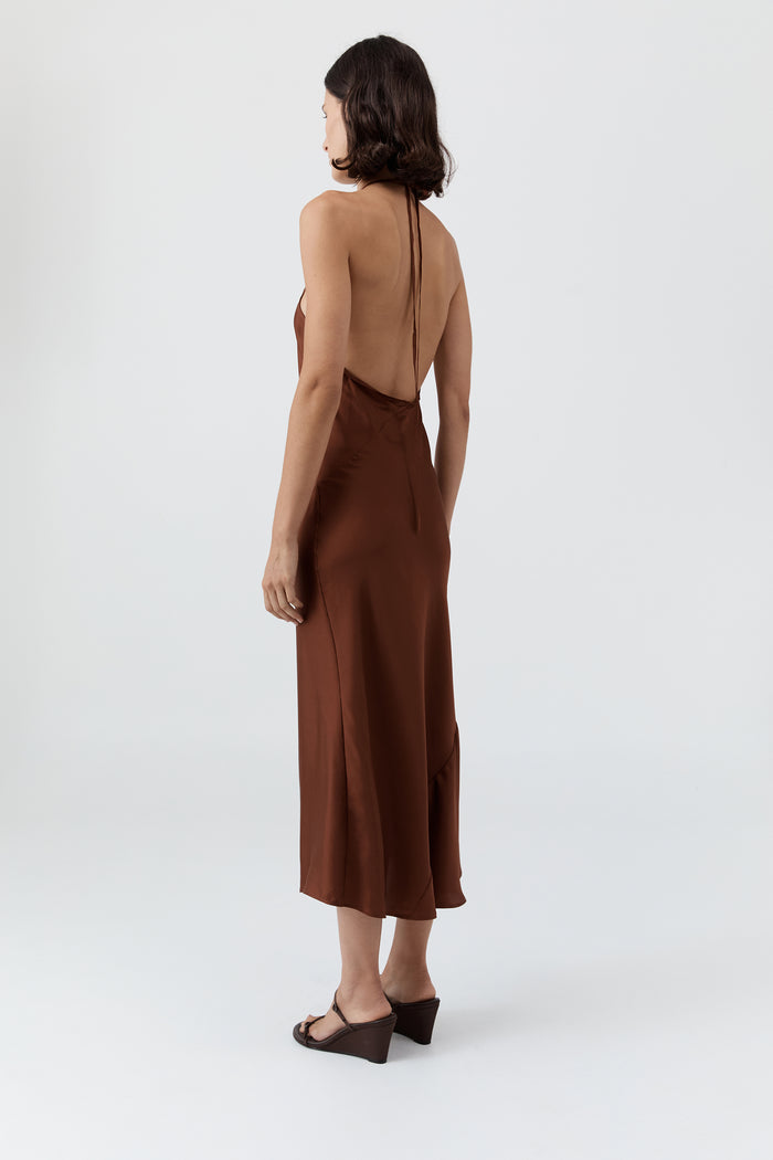 Silk Twill Halter Dress - Brick