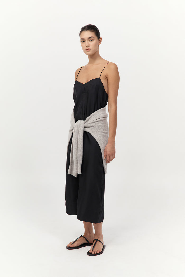 Silk Twill Slip Dress - Black