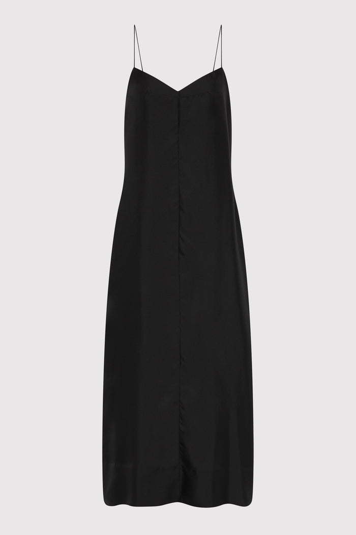 Silk Twill Slip Dress - Black