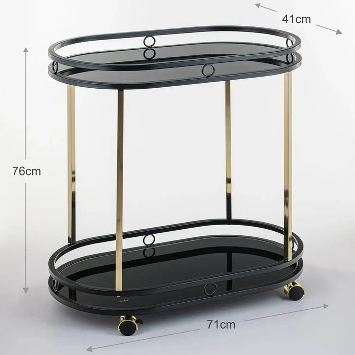 Sleek Black Serving Cart With Gold Trim