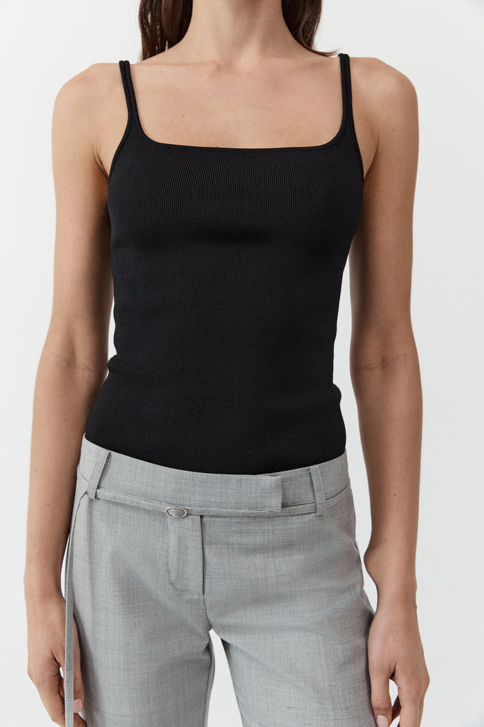 Slim Square Neck Knit Top - Black
