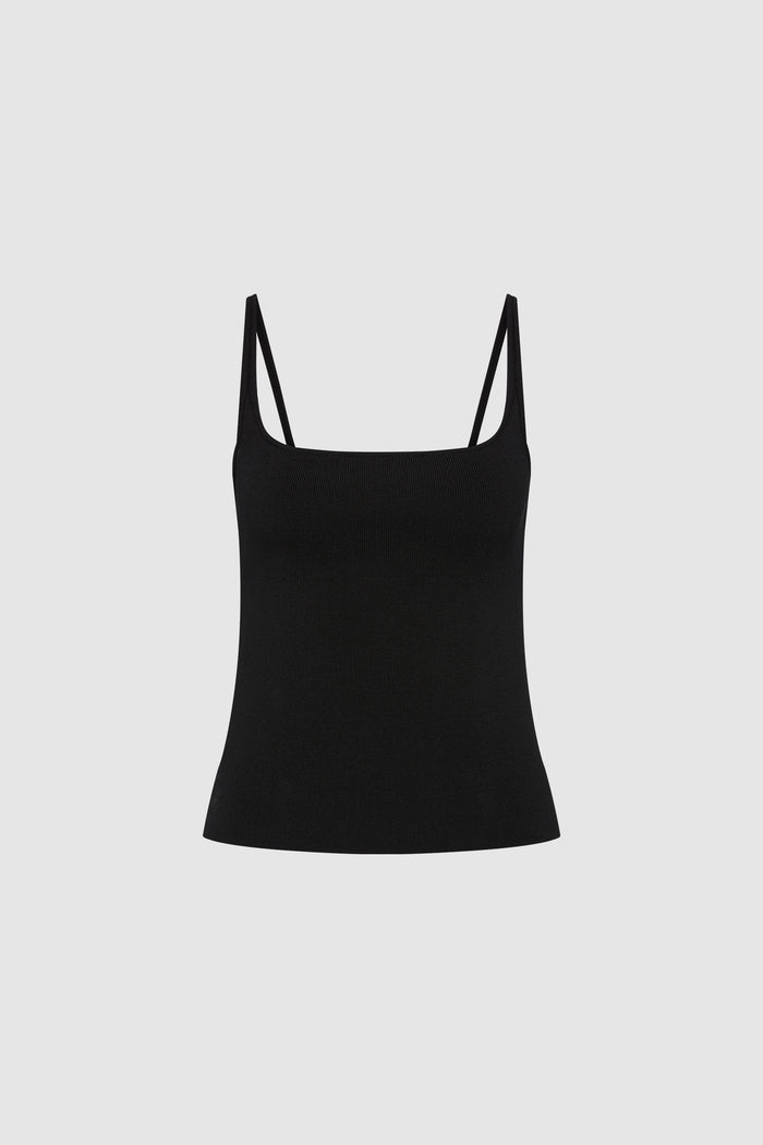 Slim Square Neck Knit Top - Black
