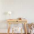 Ayara's peel and stick removable Spanish Tiles Wallpaper in Snow featured in an office.