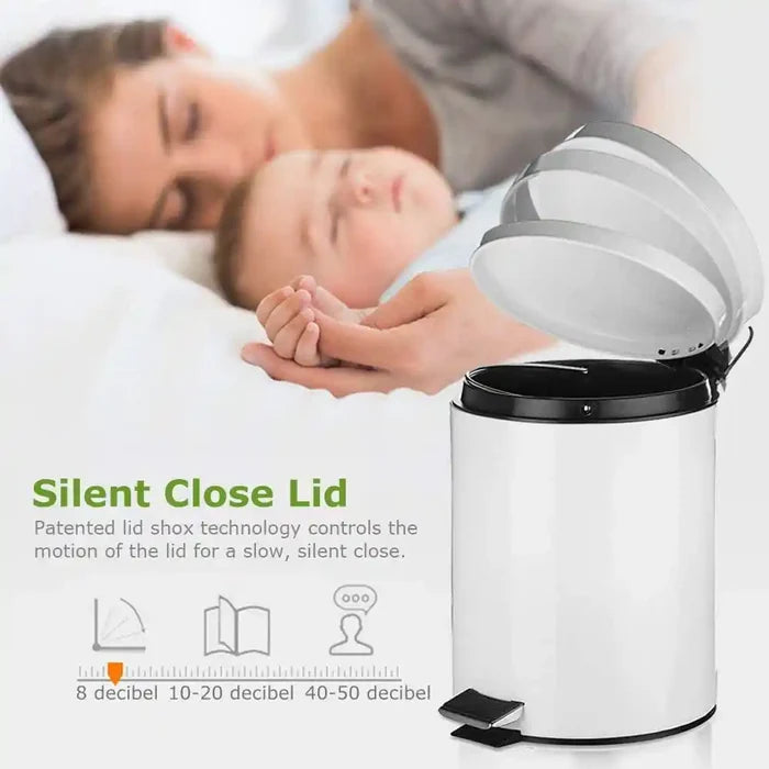 Stainless Steel 5 Litre - Silver Soft Close Pedal Dustbin Matte Finish With Plastic Bucket Inside