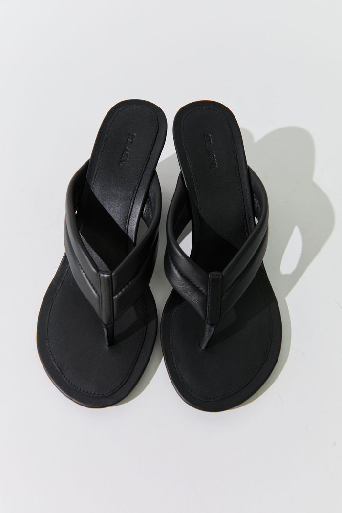 Stitch Detail Thong Wedge - Black