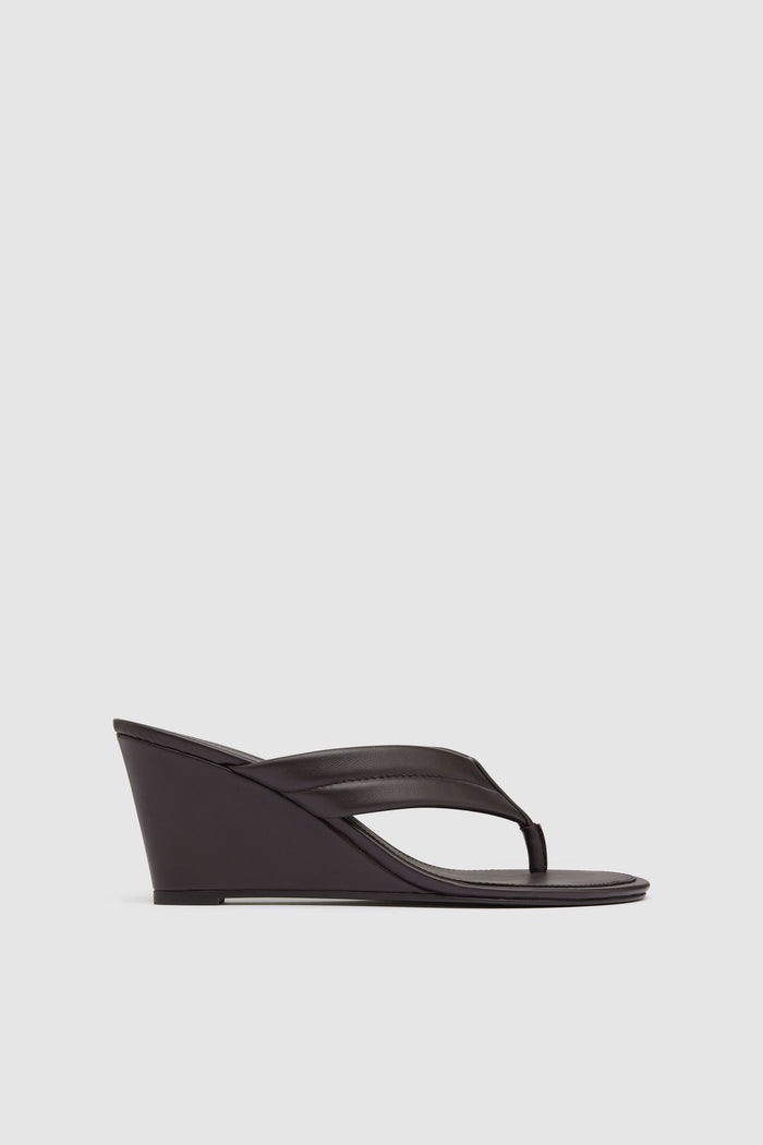 Stitch Detail Thong Wedge - Coffee