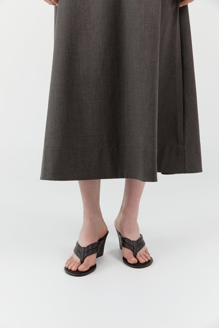 Stitch Detail Thong Wedge - Coffee