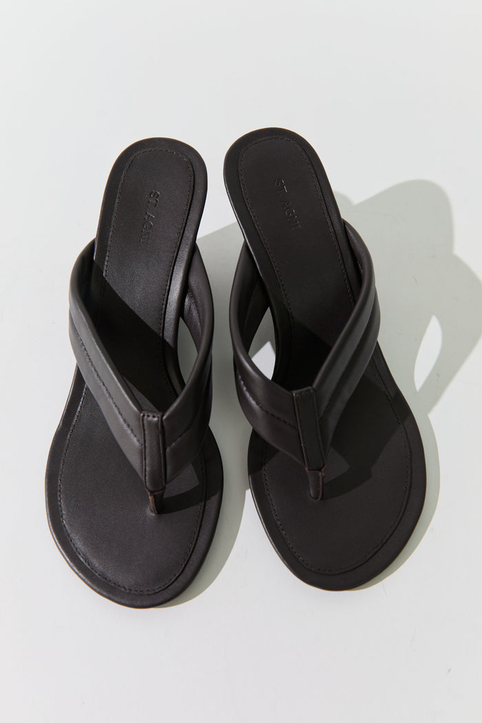 Stitch Detail Thong Wedge - Coffee