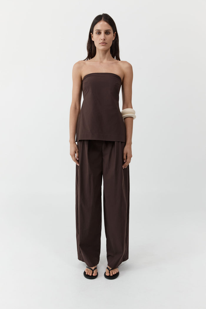 Strapless Rouleau Tie Top - Bark