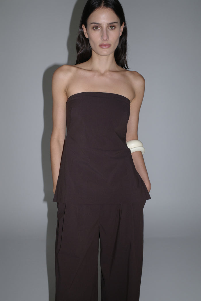 Strapless Rouleau Tie Top - Bark