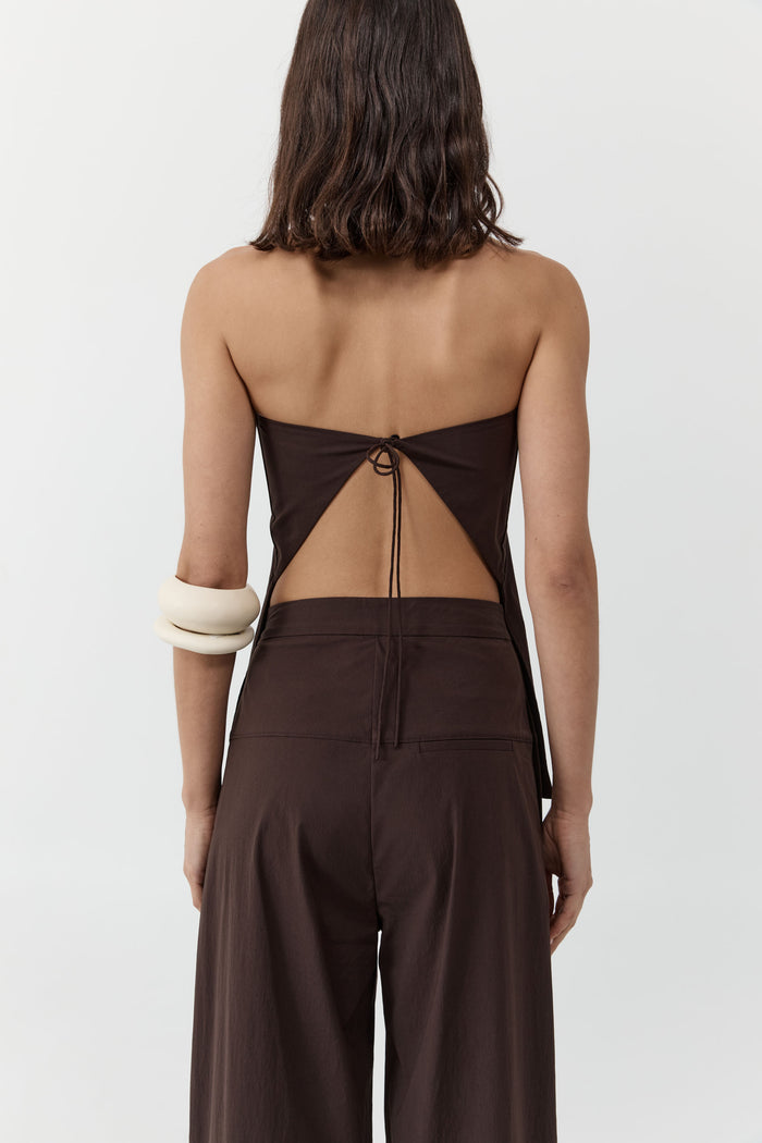 Strapless Rouleau Tie Top - Bark