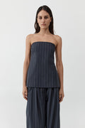 Strapless Rouleau Tie Top - Ink Stripe