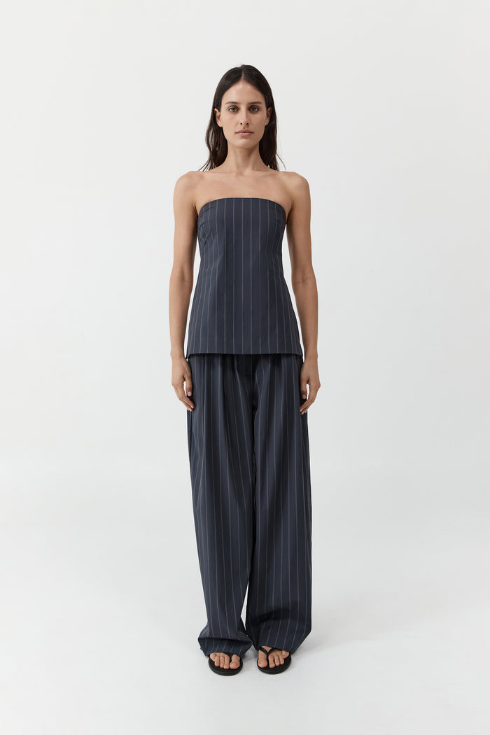 Strapless Rouleau Tie Top - Ink Stripe