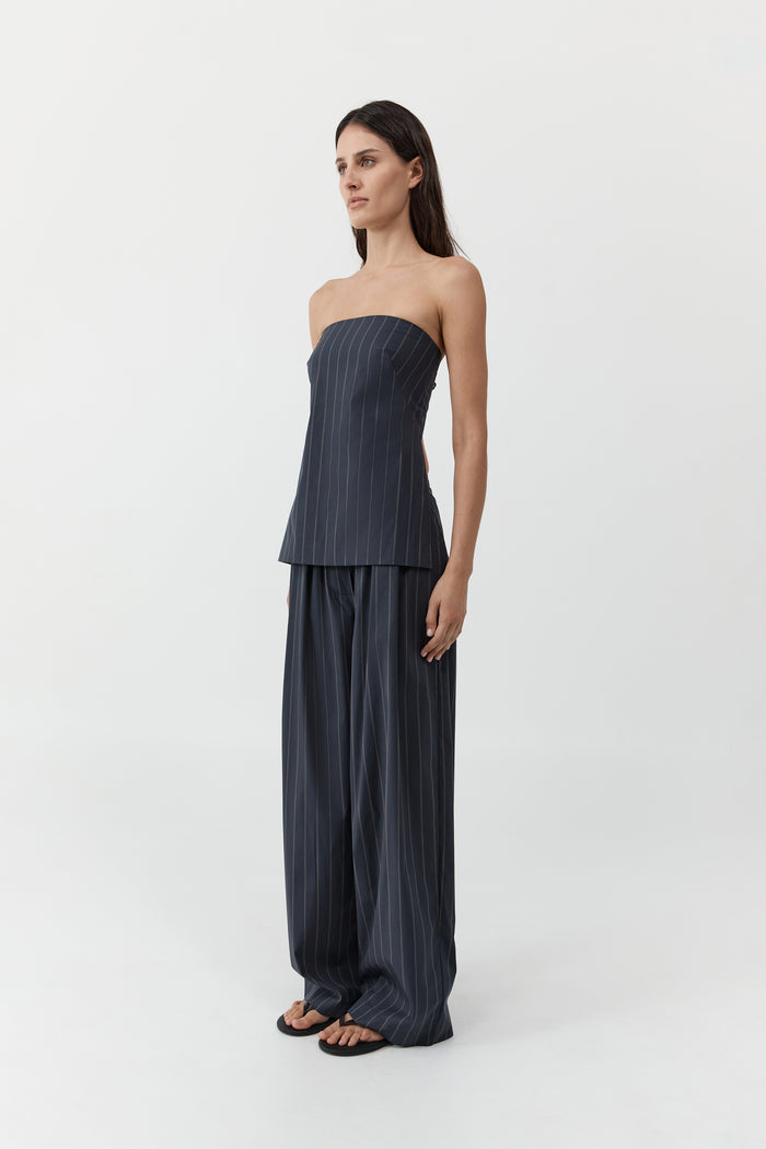 Strapless Rouleau Tie Top - Ink Stripe