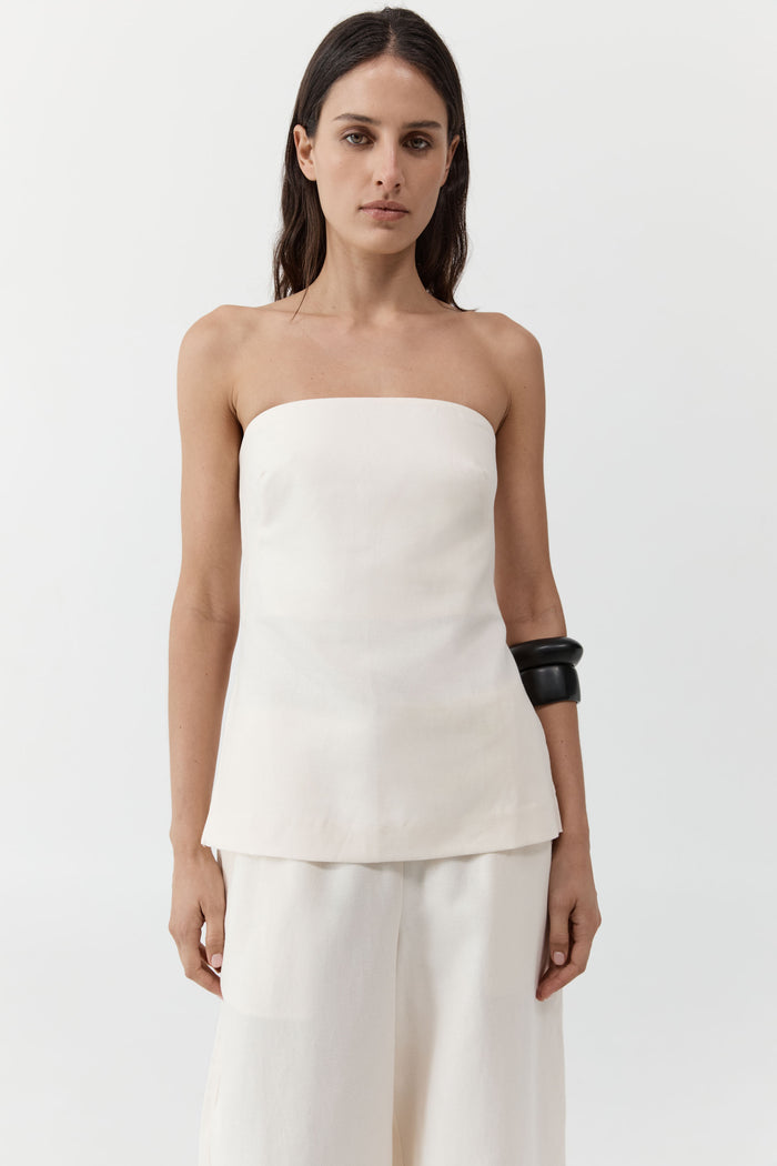 Strapless Rouleau Tie Top - Ivory