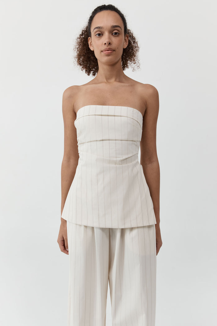 Strapless Tie Back Top - Ecru Stripe