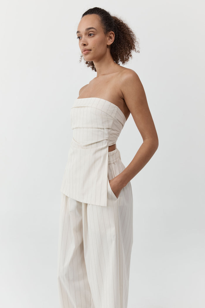 Strapless Tie Back Top - Ecru Stripe
