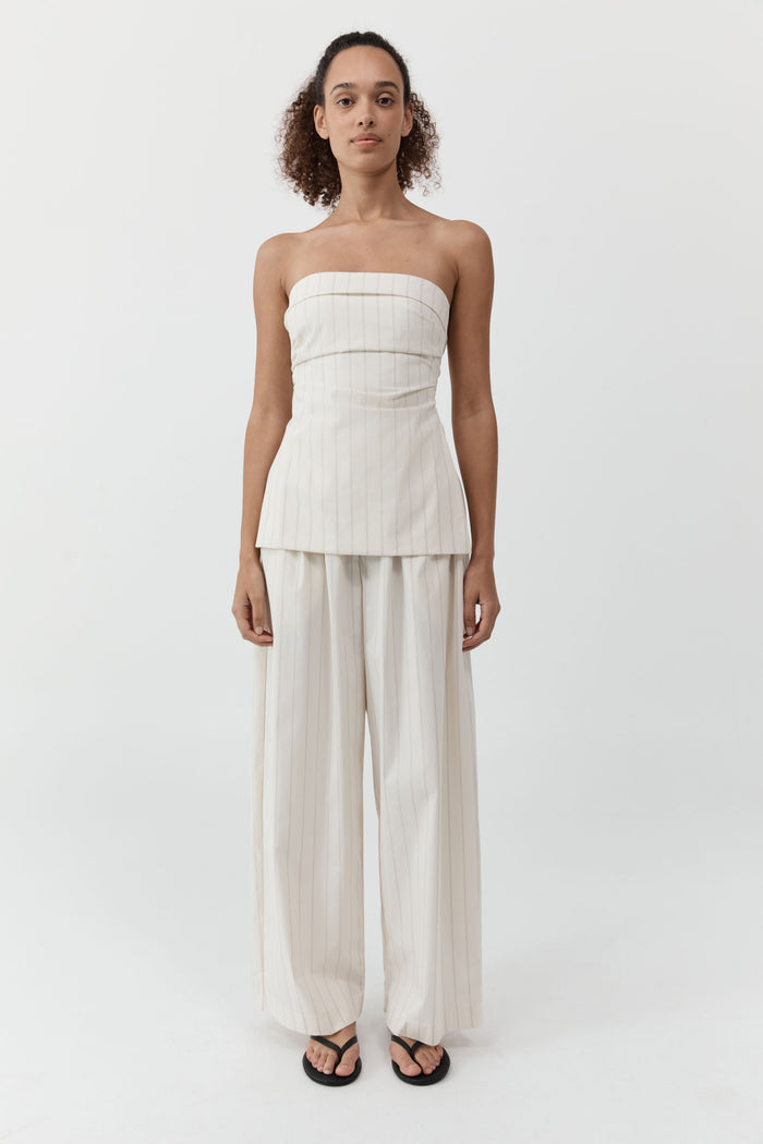Strapless Tie Back Top - Ecru Stripe