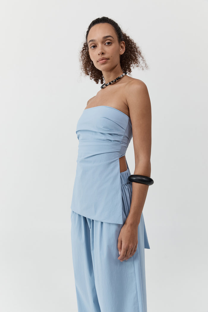 Strapless Tie Back Top - Sky