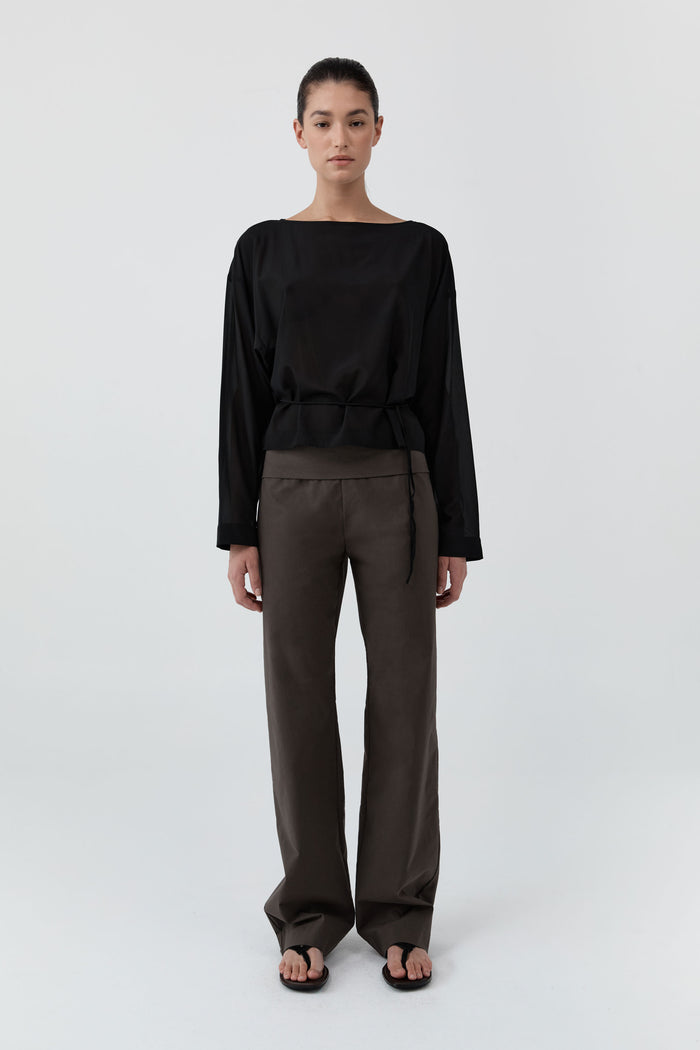 Stretch Silk Bateau Top - Black