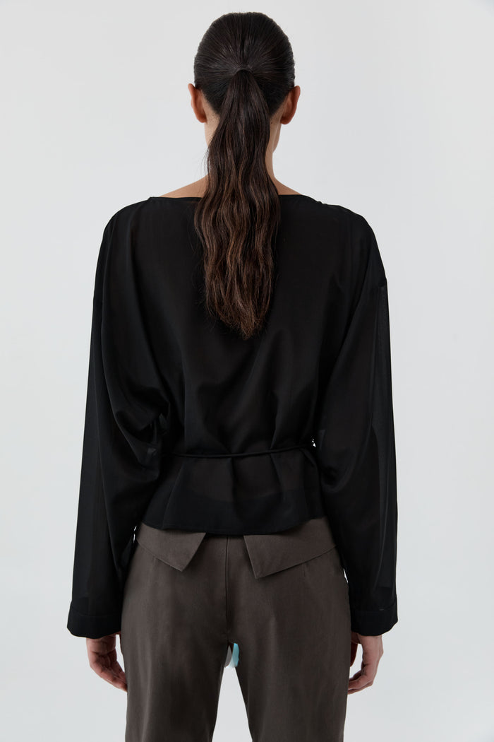 Stretch Silk Bateau Top - Black