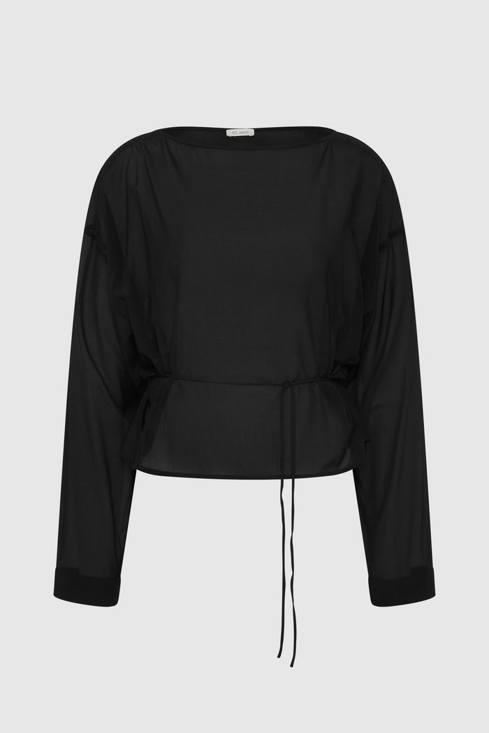 Stretch Silk Bateau Top - Black