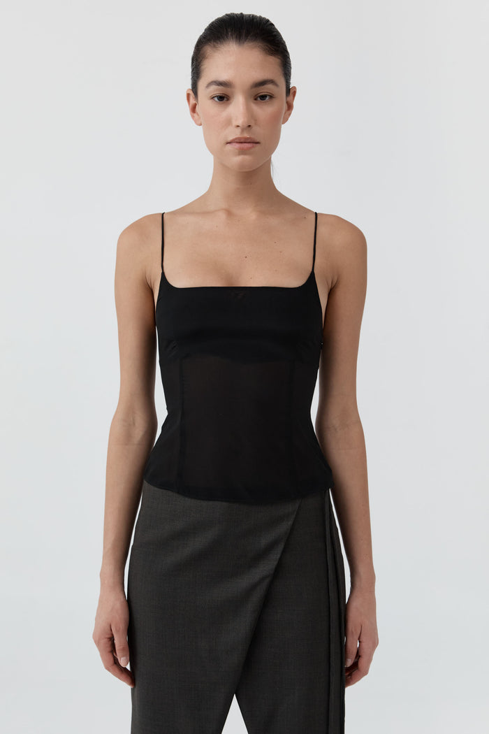 Stretch Silk Cami - Black