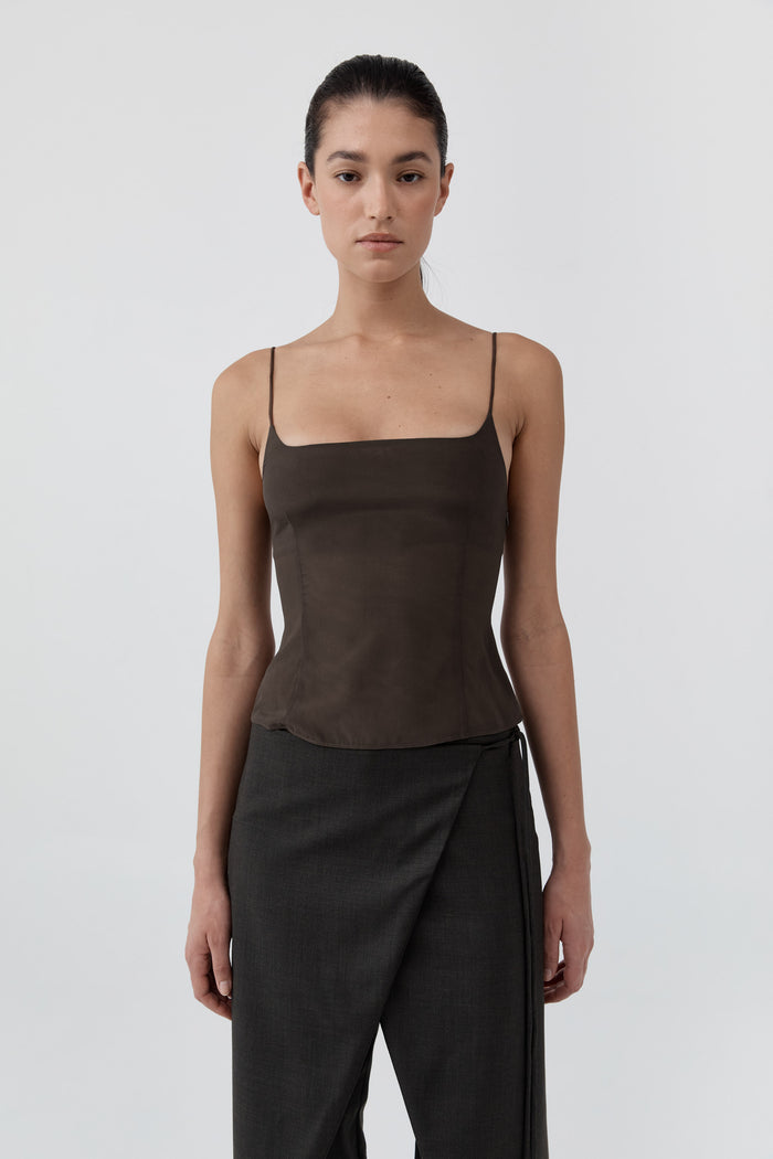 Stretch Silk Cami - Cedar