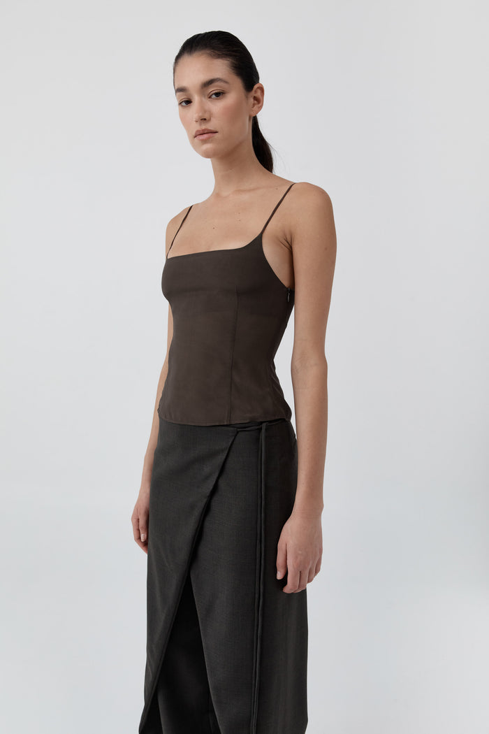 Stretch Silk Cami - Cedar