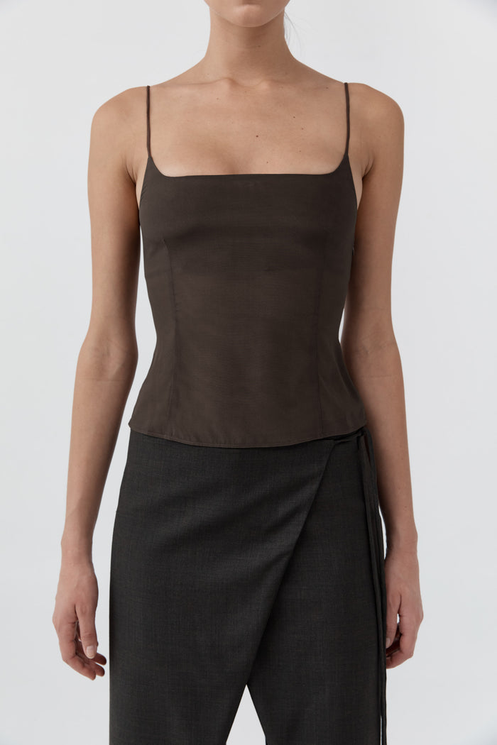 Stretch Silk Cami - Cedar