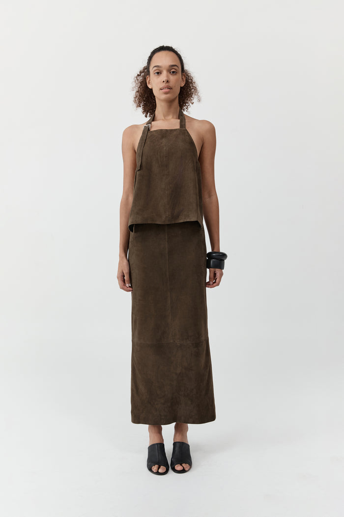 Suede Apron Top - Khaki