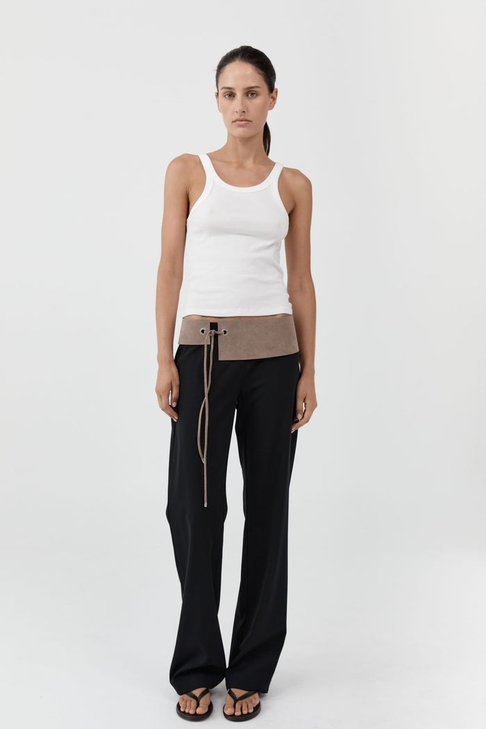 Suede Asymmetric Belt - Almond
