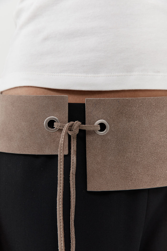 Suede Asymmetric Belt - Almond