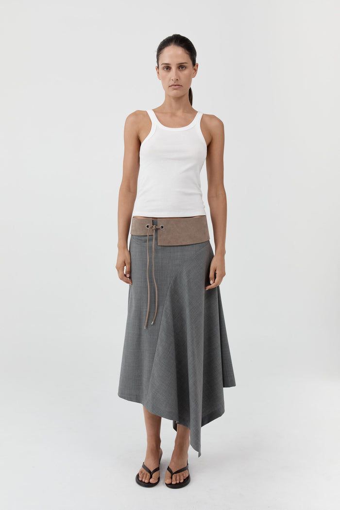 Suede Asymmetric Belt - Almond
