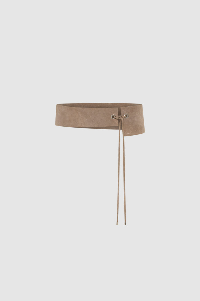Suede Asymmetric Belt - Almond