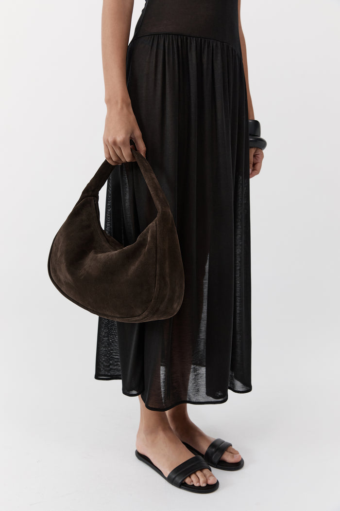 Suede Large Bon Bon Bag - Coffee