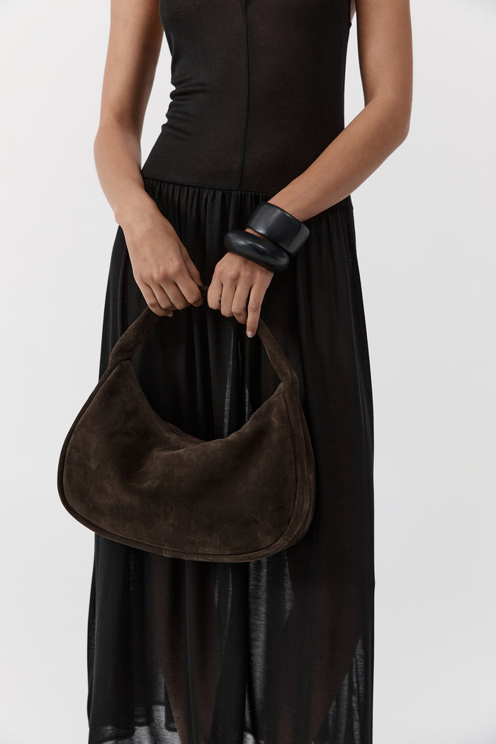 Suede Large Bon Bon Bag - Coffee