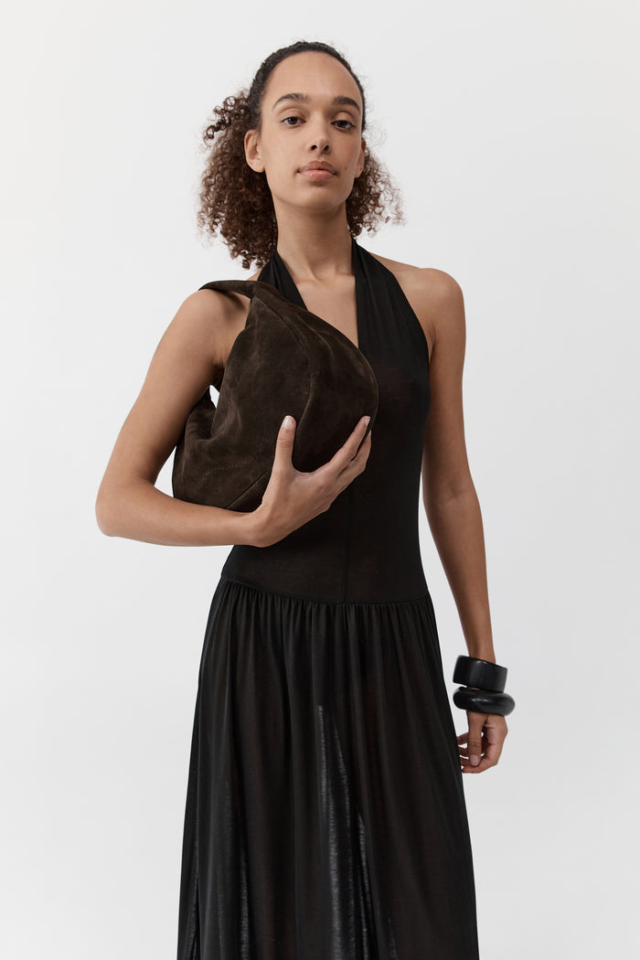 Suede Large Bon Bon Bag - Coffee