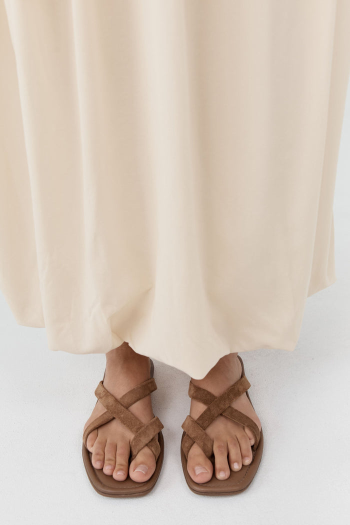 Suede Soft Strap Slide - Toffee