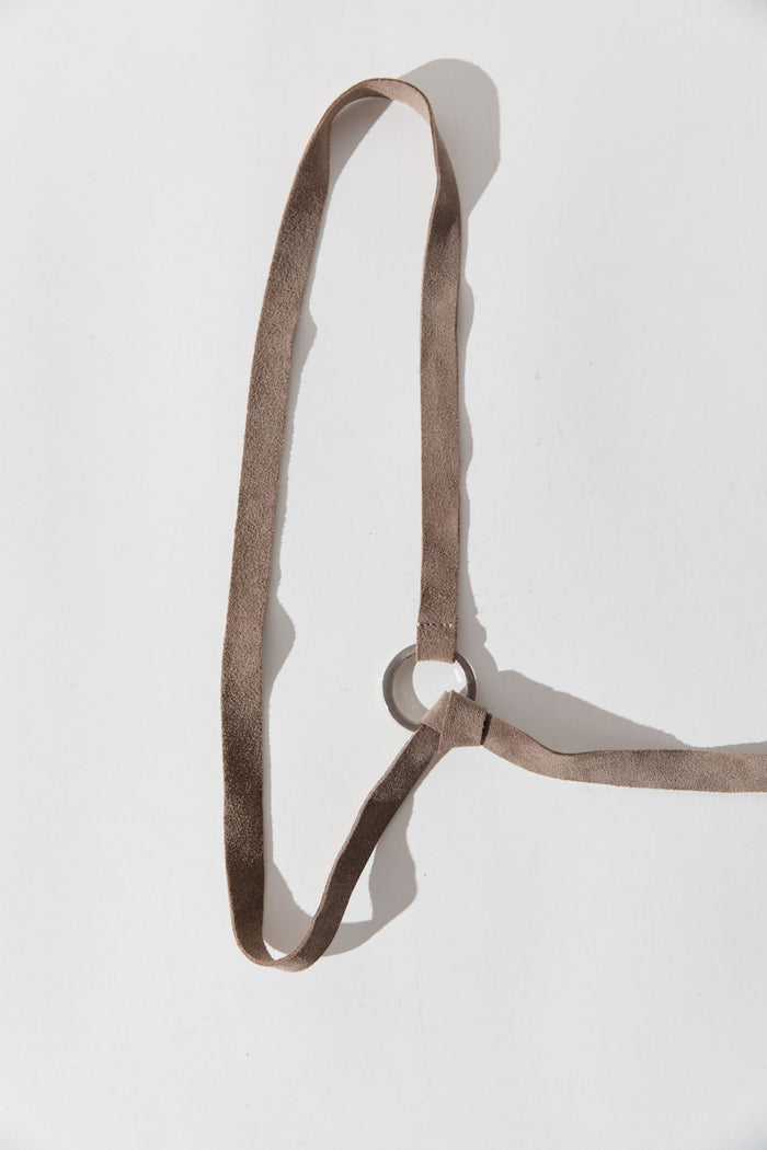 Suede Tie Belt - Almond