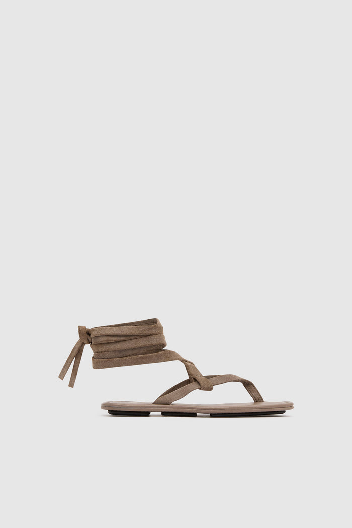 Suede Tie Up Sandal - Almond