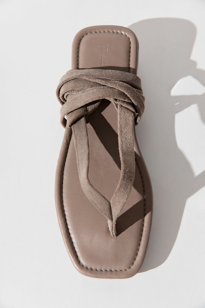 Suede Tie Up Sandal - Almond
