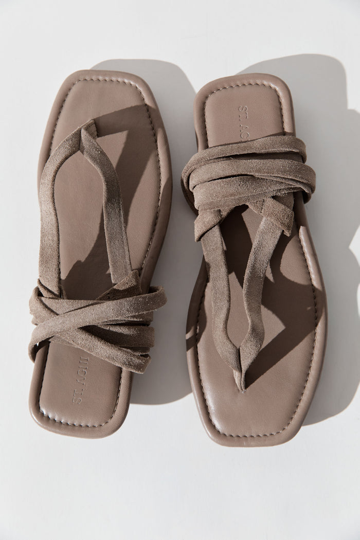 Suede Tie Up Sandal - Almond