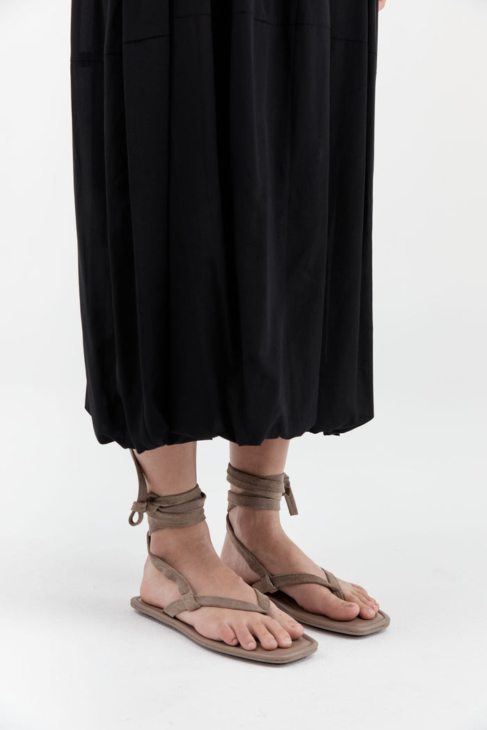 Suede Tie Up Sandal - Almond