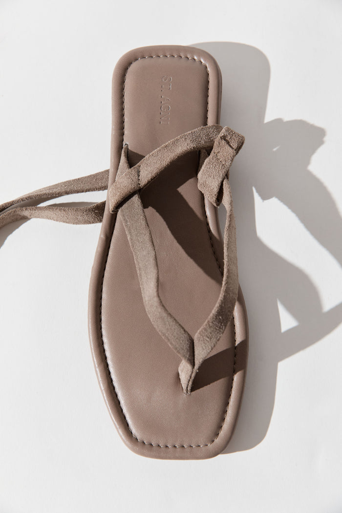 Suede Tie Up Sandal - Almond