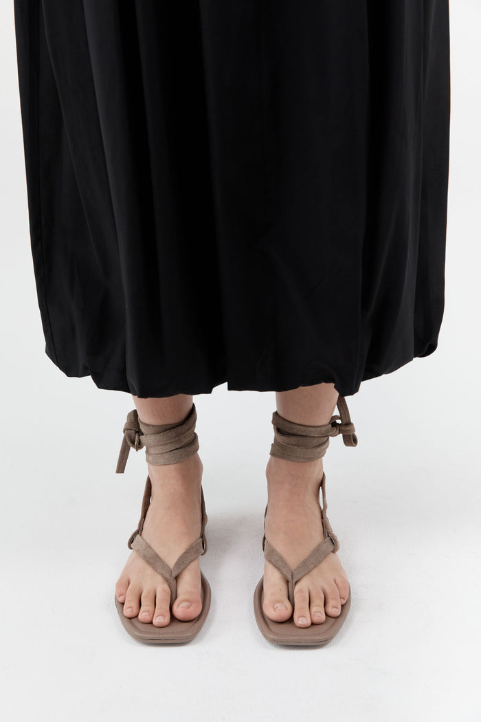 Suede Tie Up Sandal - Almond